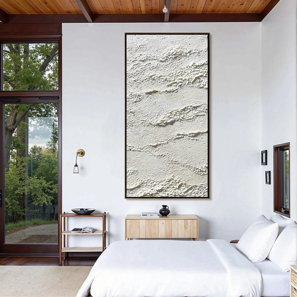 TERRA BLANCA: Minimalist Wabi Sabi Textured Abstract Painting | black frame version on white wall