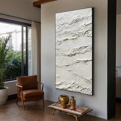 TERRA BLANCA: Minimalist Wabi Sabi Textured Abstract Painting | Minimalist mood, soft natural light studio shot