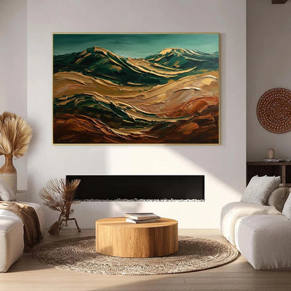 TERRA DORATA: Textured Abstract Mountain Landscape Painting | Abstract closeup, raised brushwork detail