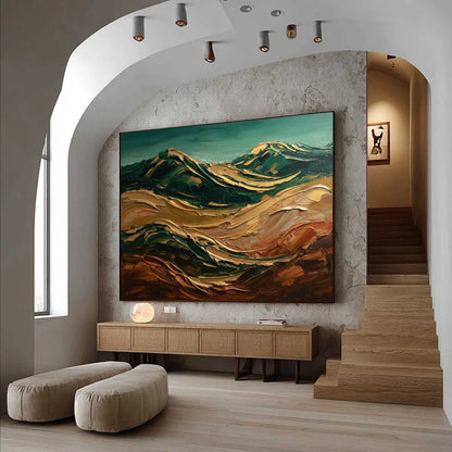 TERRA DORATA: Textured Abstract Mountain Landscape Painting | Abstract mood, soft natural light studio shot