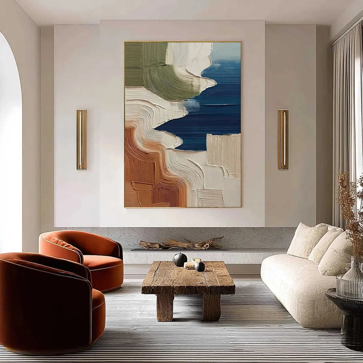 TERRA E MARE: Heavy Texture Abstract Coastal Landscape Painting | Abstract closeup, raised brushwork detail