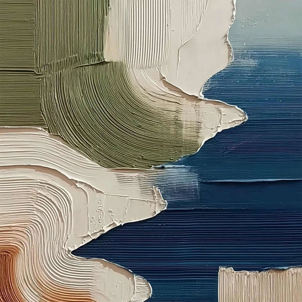 TERRA E MARE: Heavy Texture Abstract Coastal Landscape Painting | rectangular format, hand-painted canvas edge