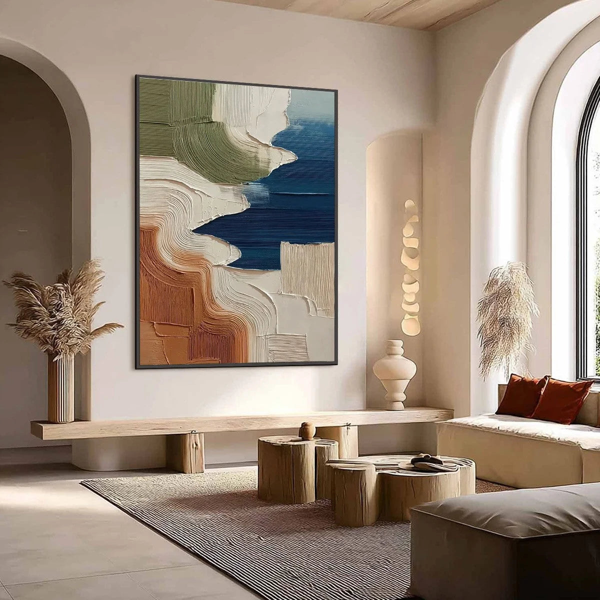 TERRA E MARE: Heavy Texture Abstract Coastal Landscape Painting | Abstract mood, soft natural light studio shot
