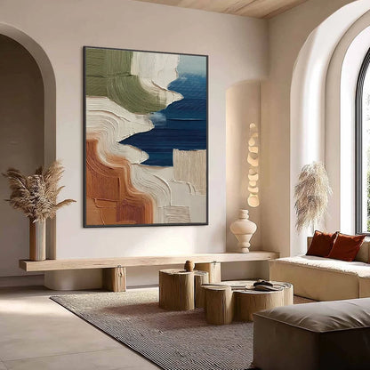 TERRA E MARE: Heavy Texture Abstract Coastal Landscape Painting | Abstract mood, soft natural light studio shot