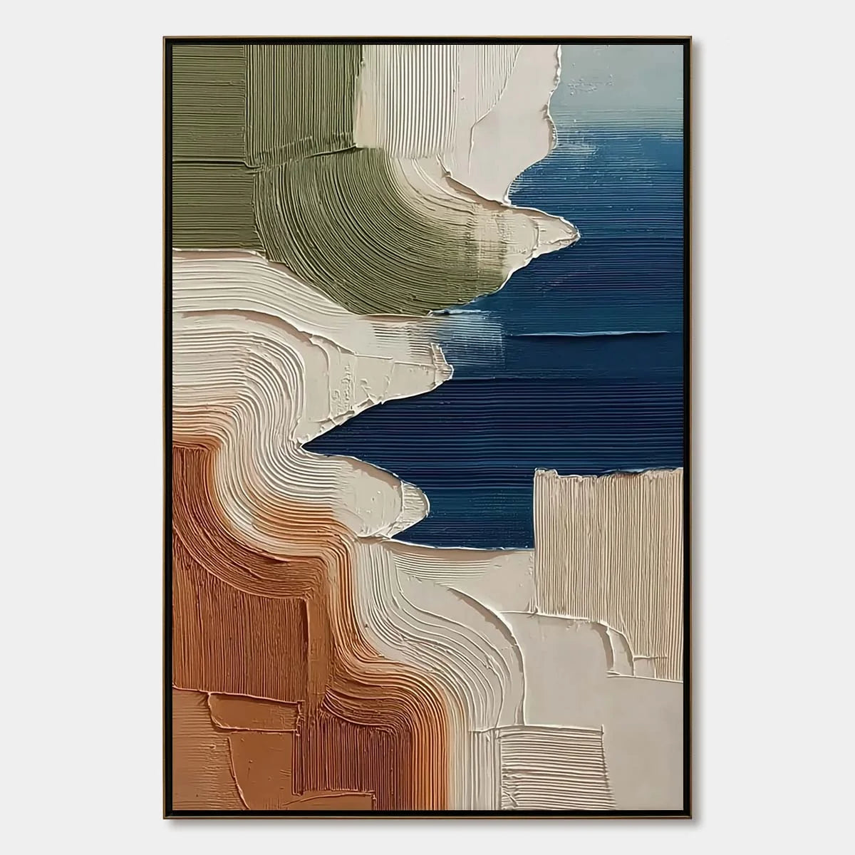 TERRA E MARE: Heavy Texture Abstract Coastal Landscape Painting | hanging in living room, Abstract wall art