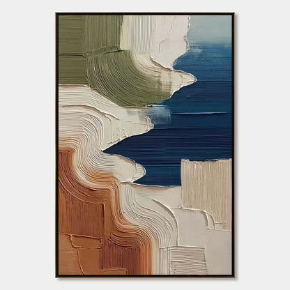 TERRA E MARE: Heavy Texture Abstract Coastal Landscape Painting | hanging in living room, Abstract wall art
