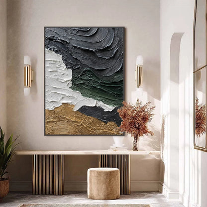 TERRA FIRMA: Heavily Textured Wabi Sabi Abstract Landscape Painting | black frame version on white wall