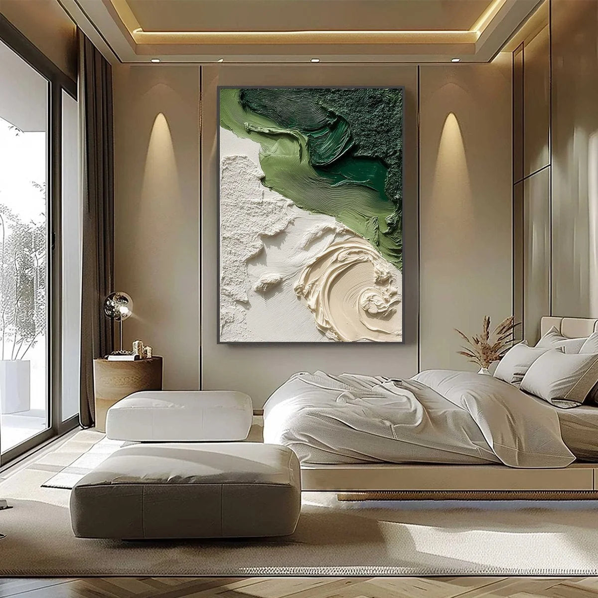 TERRA FIRMA: Heavily Textured Wabi Sabi Abstract Painting in Earth Tones | black frame version on white wall