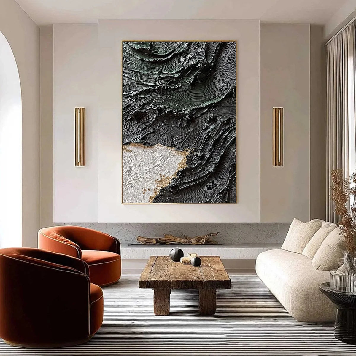 TERRA FIRMA: Heavy Texture Wabi Sabi Abstract Painting with Gold Leaf | Abstract closeup, raised brushwork detail
