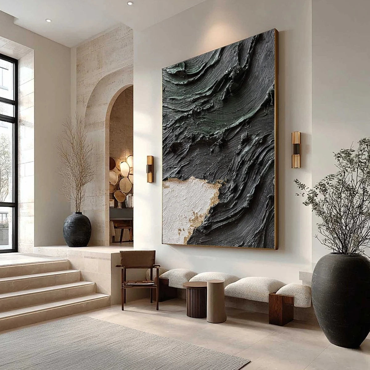 TERRA FIRMA: Heavy Texture Wabi Sabi Abstract Painting with Gold Leaf | Abstract mood, soft natural light studio shot