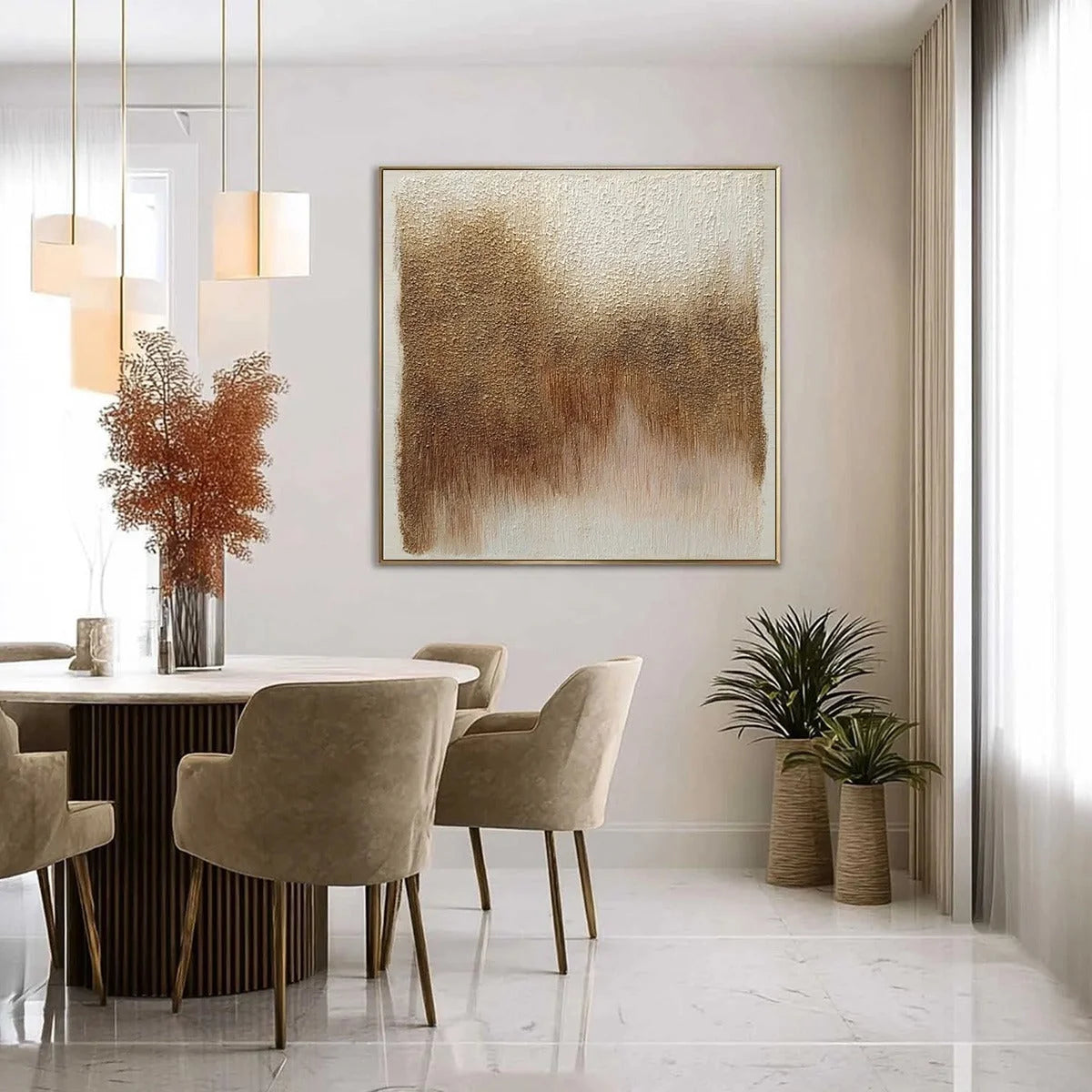 TERRA FIRMA: Heavy Textured Wabi Sabi Abstract Painting | gold frame stretched on neutral wall
