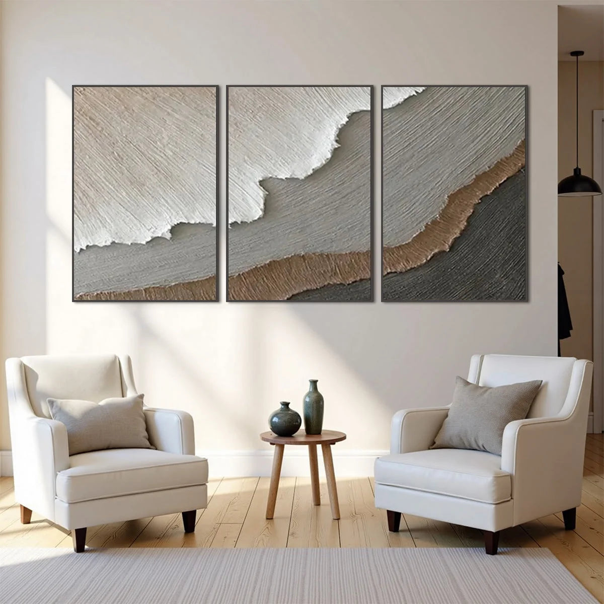 TERRA FIRMA: Textured Abstract Earth Tones Triptych Painting | rolled canvas, ready for custom framing