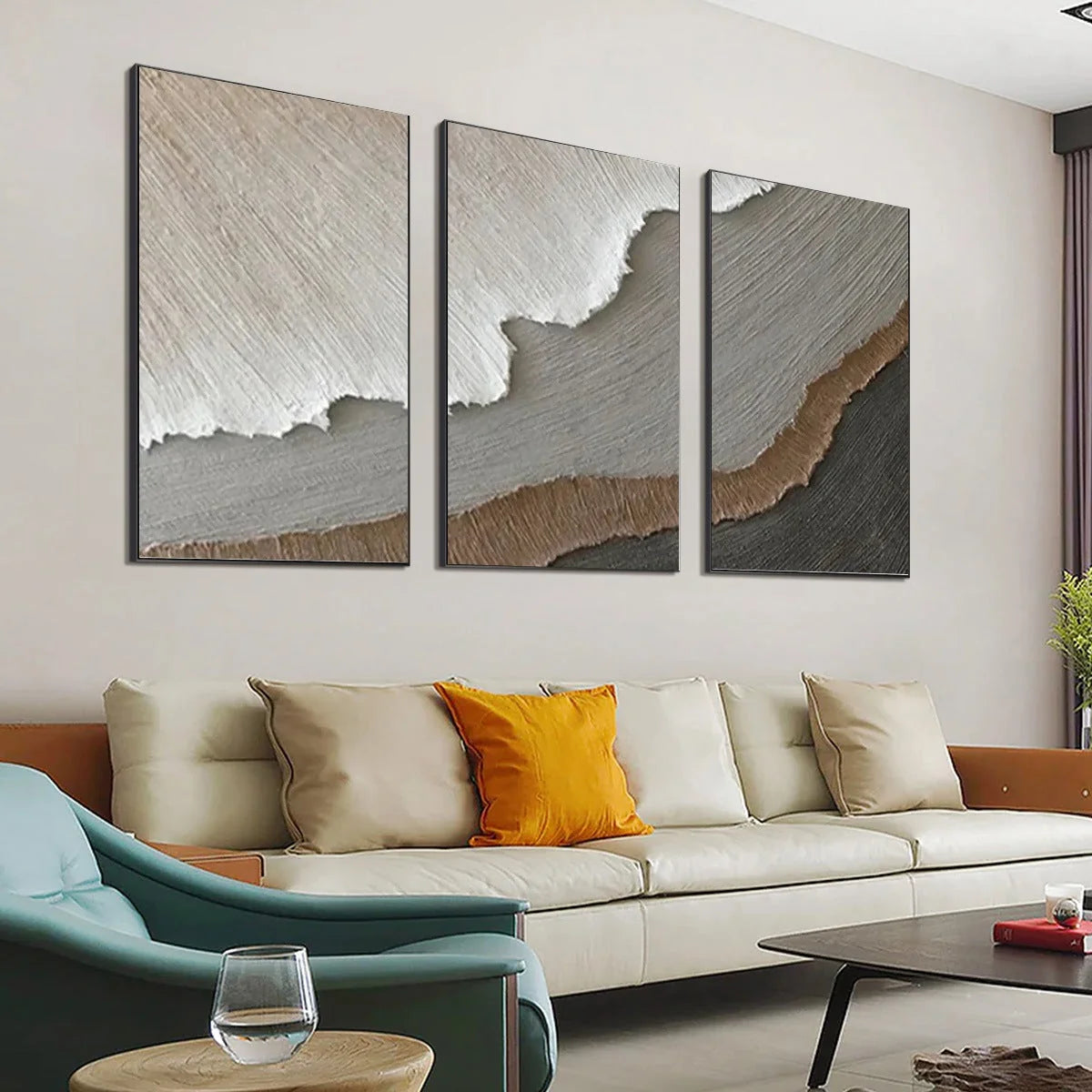 TERRA FIRMA: Textured Abstract Earth Tones Triptych Painting | multi-color palette, original oil on stretched canvas art
