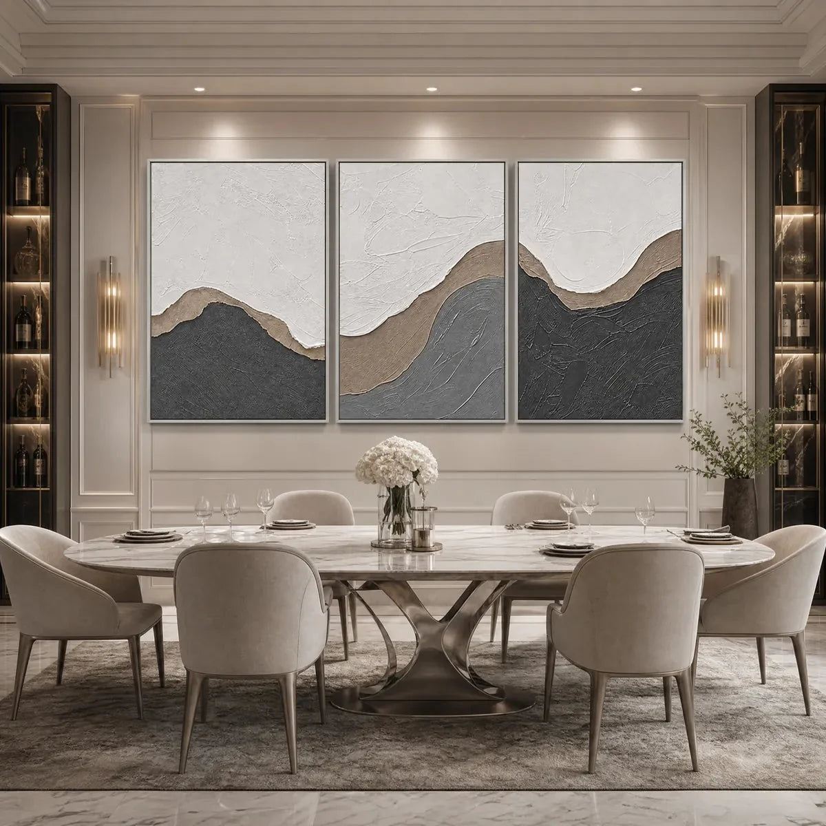 TERRA FIRMA: Textured Minimalist Abstract Earth-Tone Triptych | Minimalist closeup, raised brushwork detail