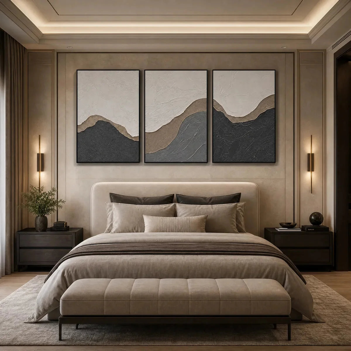 TERRA FIRMA: Textured Minimalist Abstract Earth-Tone Triptych | Minimalist mood, soft natural light studio shot