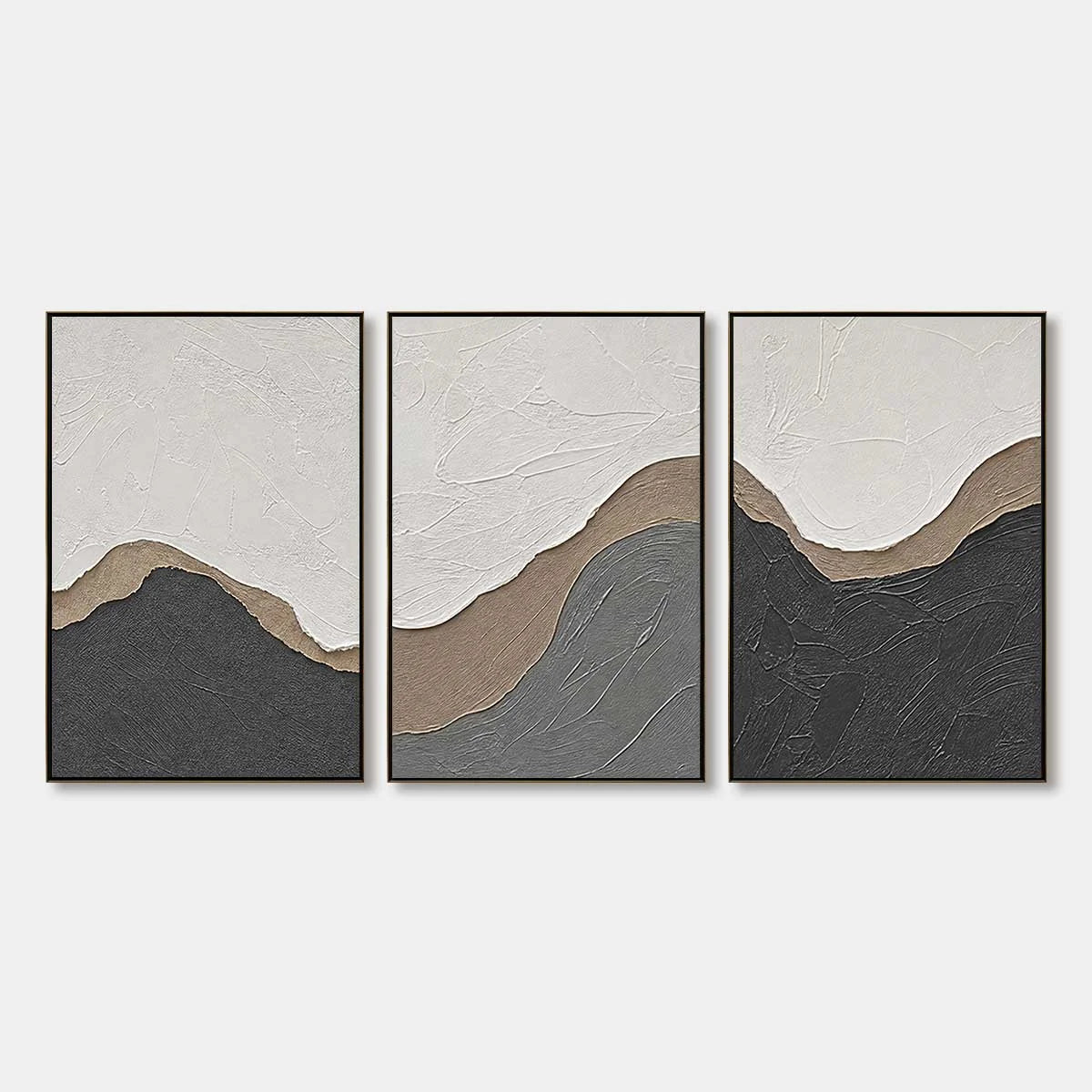 TERRA FIRMA: Textured Minimalist Abstract Earth-Tone Triptych | hanging in living room, Minimalist wall art
