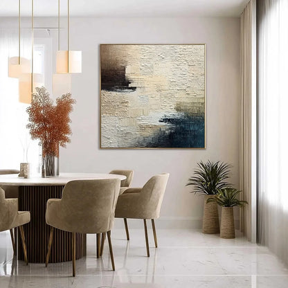 TERRA FIRMA: Textured Neutral Abstract Impasto Painting | gold frame stretched on neutral wall