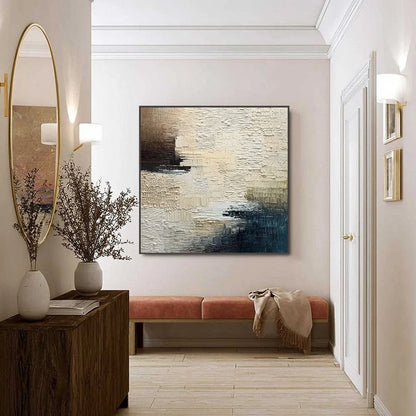 TERRA FIRMA: Textured Neutral Abstract Impasto Painting | black frame version on white wall
