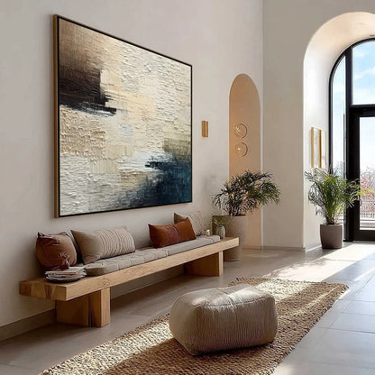TERRA FIRMA: Textured Neutral Abstract Impasto Painting | Abstract mood, soft natural light studio shot