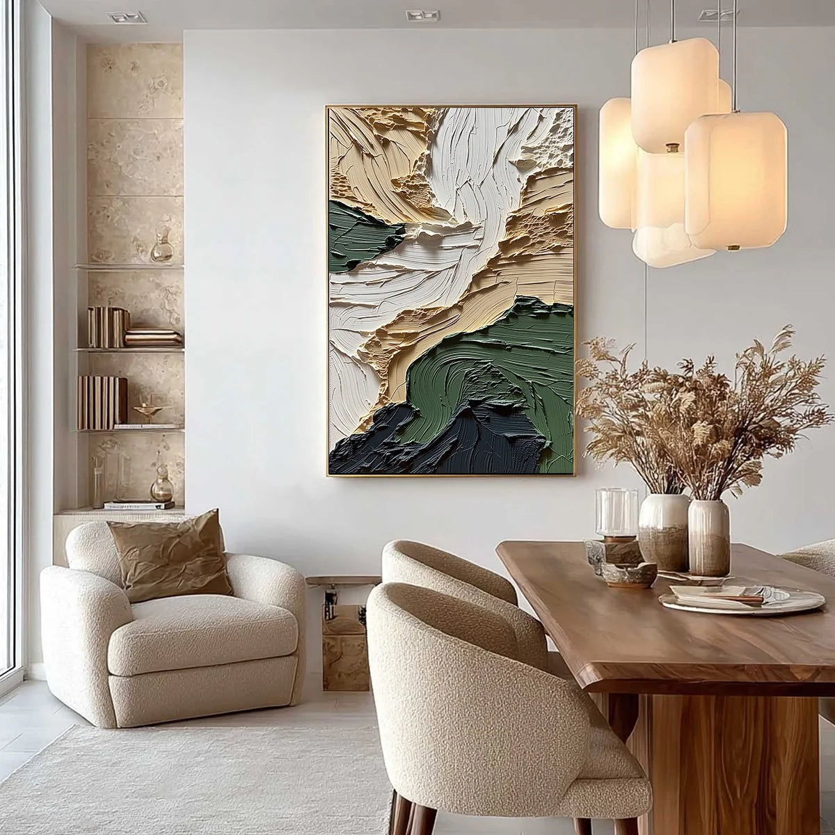 TERRA FIRMA: Textured Wabi Sabi Abstract Landscape Painting | gold frame stretched on neutral wall