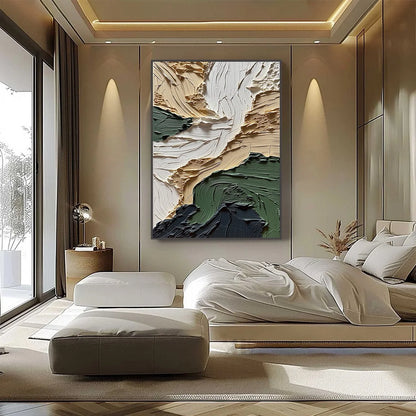 TERRA FIRMA: Textured Wabi Sabi Abstract Landscape Painting | black frame version on white wall