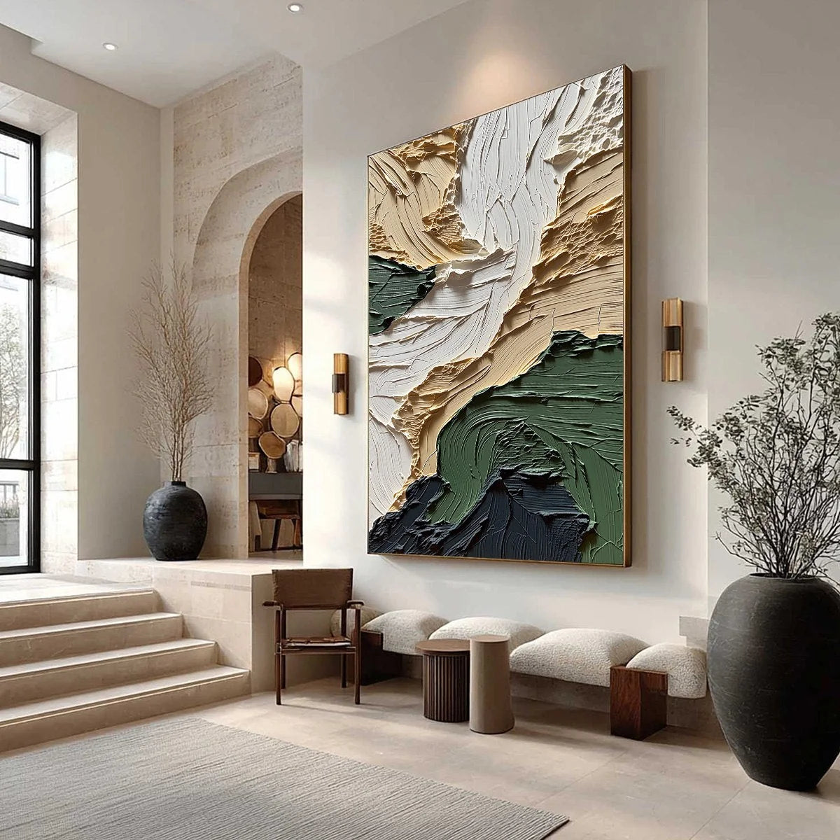 TERRA FIRMA: Textured Wabi Sabi Abstract Landscape Painting | Abstract mood, soft natural light studio shot