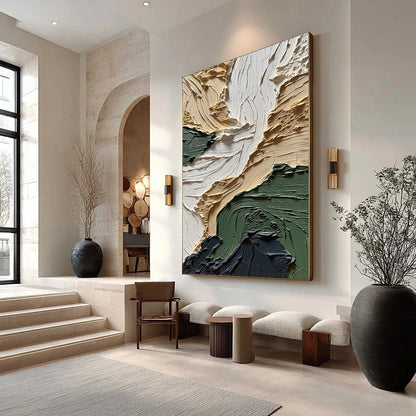 TERRA FIRMA: Textured Wabi Sabi Abstract Landscape Painting | Abstract mood, soft natural light studio shot