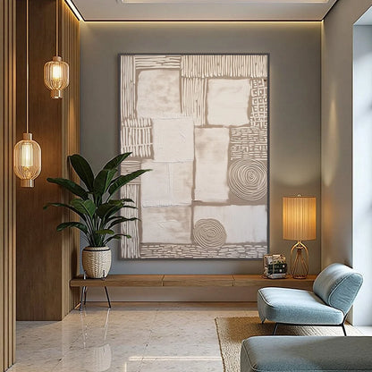 TERRA FIRMA: Textured Wabi-Sabi Abstract Painting for Modern Interiors | gold frame stretched on neutral wall