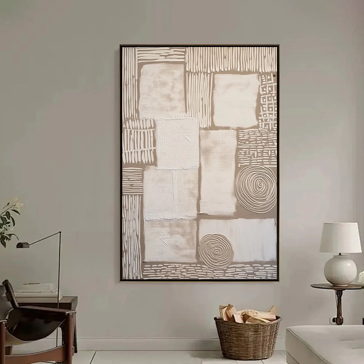 TERRA FIRMA: Textured Wabi-Sabi Abstract Painting for Modern Interiors | black frame version on white wall