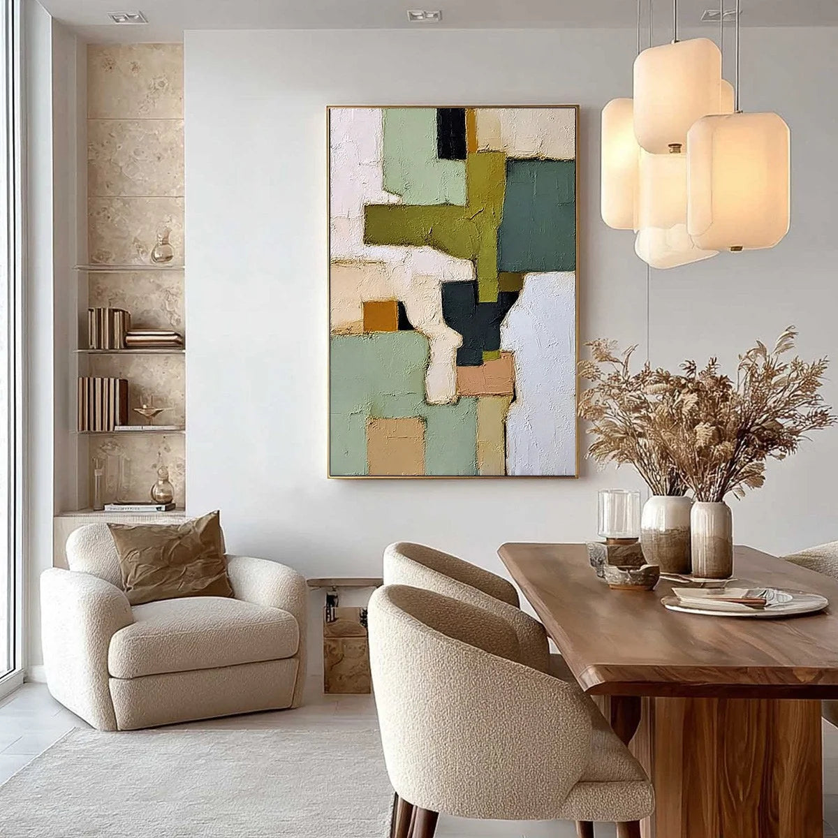 TERRA FIRMA: Textured Wabi Sabi Abstract Oil Painting | gold frame stretched on neutral wall