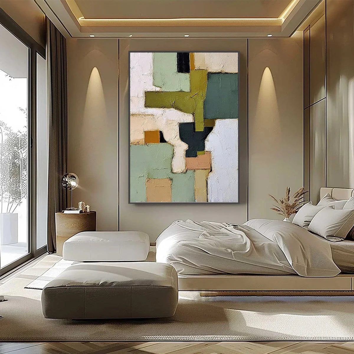 TERRA FIRMA: Textured Wabi Sabi Abstract Oil Painting | black frame version on white wall