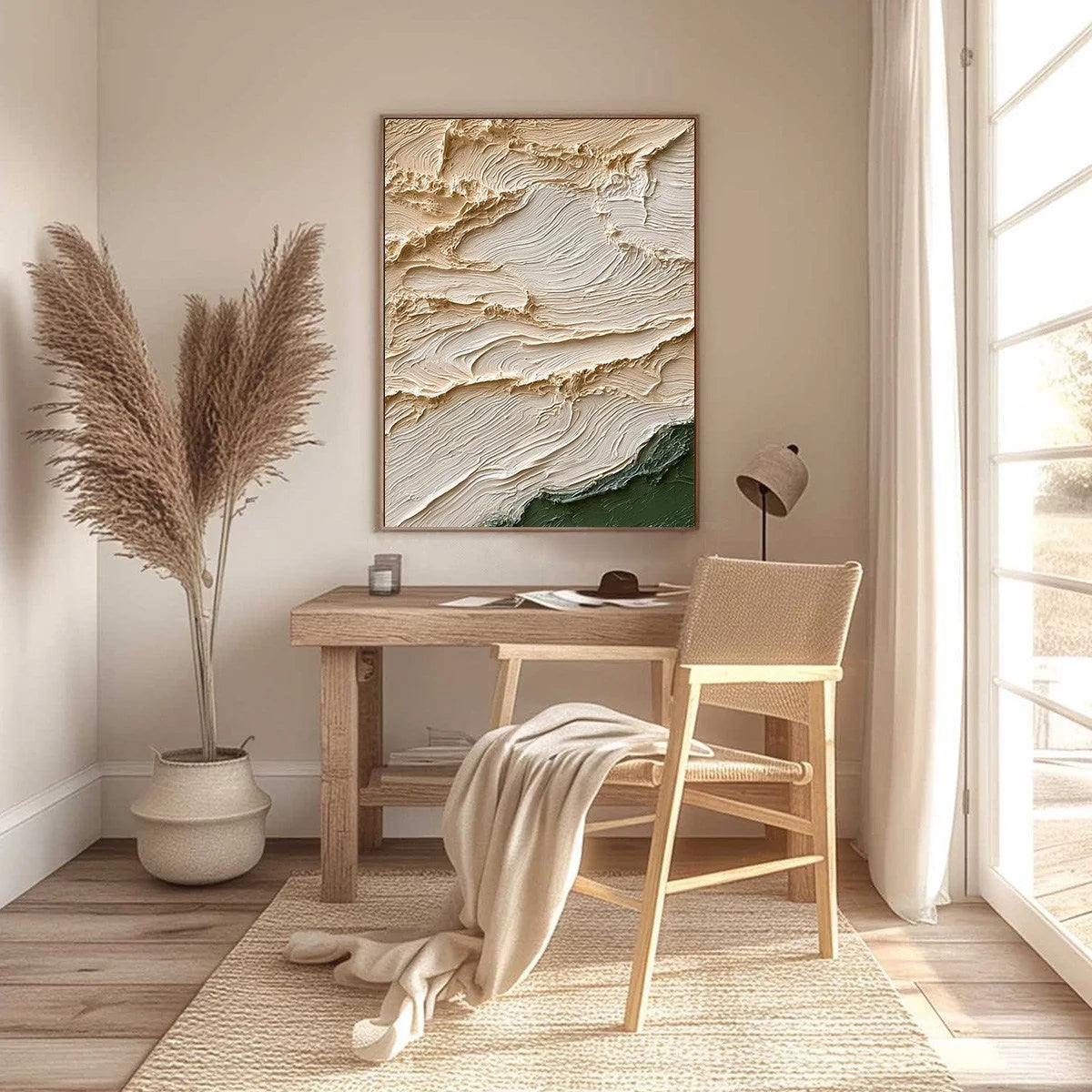 TERRA FIRMA: Textured Wabi Sabi Abstract Oil Painting Wall Art | black frame version on white wall