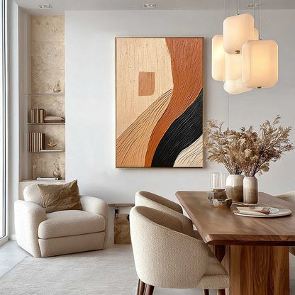 TERRA FIRMA: Textured Wabi Sabi Abstract Painting in Earth Tones | gold frame stretched on neutral wall