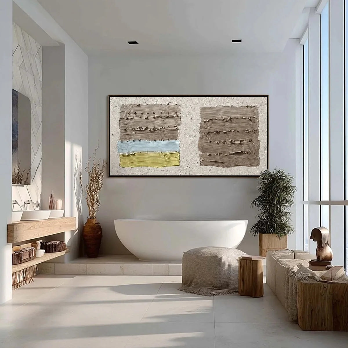 TERRA FIRMA: Textured Wabi Sabi Abstract Painting | gold frame stretched on neutral wall