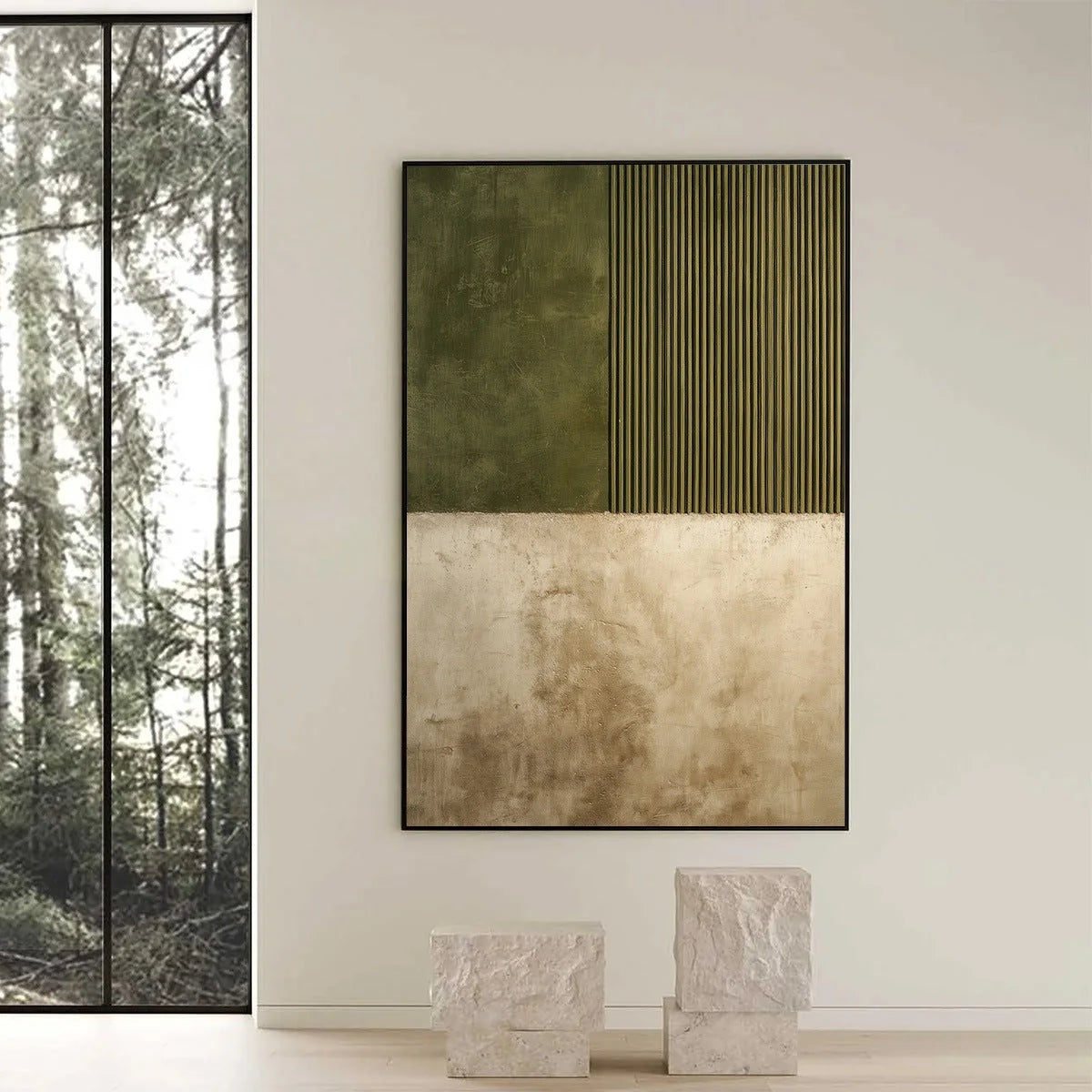 TERRA FIRMA: Textured Wabi Sabi Abstract Painting in Earth Tones | black frame version on white wall