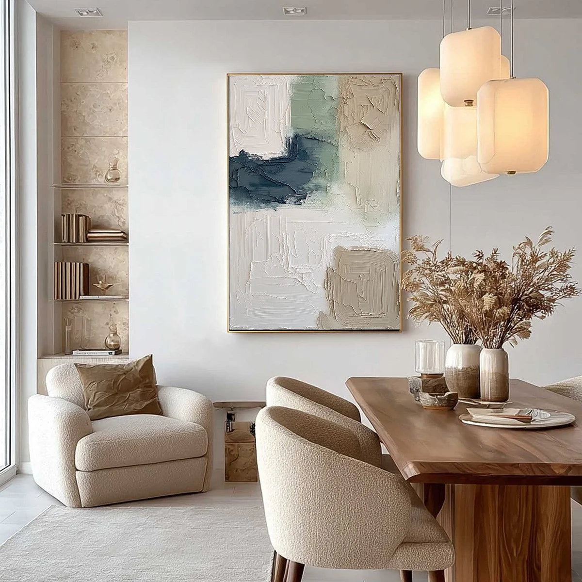 TERRA FIRMA: Textured Wabi-Sabi Abstract Wall Art in Earth Tones | gold frame stretched on neutral wall