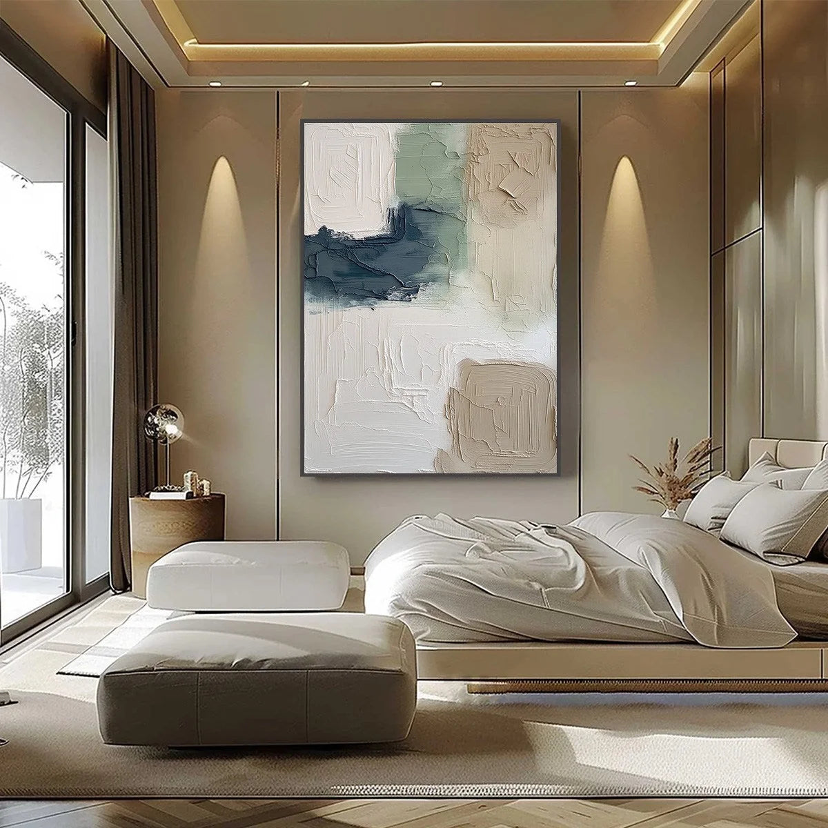 TERRA FIRMA: Textured Wabi-Sabi Abstract Wall Art in Earth Tones | black frame version on white wall