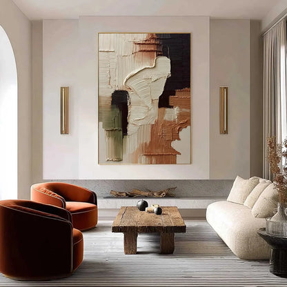 TERRA FIRMA: Vertical Wabi Sabi Textured Abstract Wall Art | Abstract closeup, raised brushwork detail