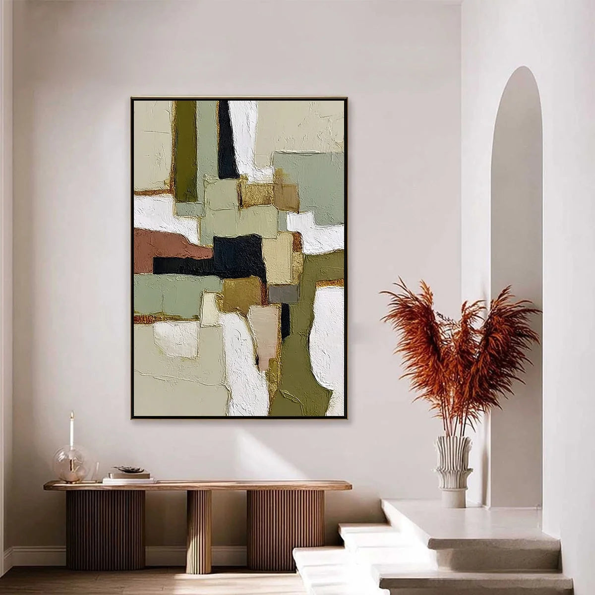 TERRA FIRMA: Wabi Sabi Textured Abstract Painting with Earth Tones | gold frame stretched on neutral wall