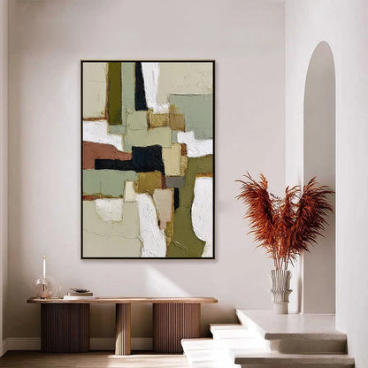 TERRA FIRMA: Wabi Sabi Textured Abstract Painting with Earth Tones | gold frame stretched on neutral wall