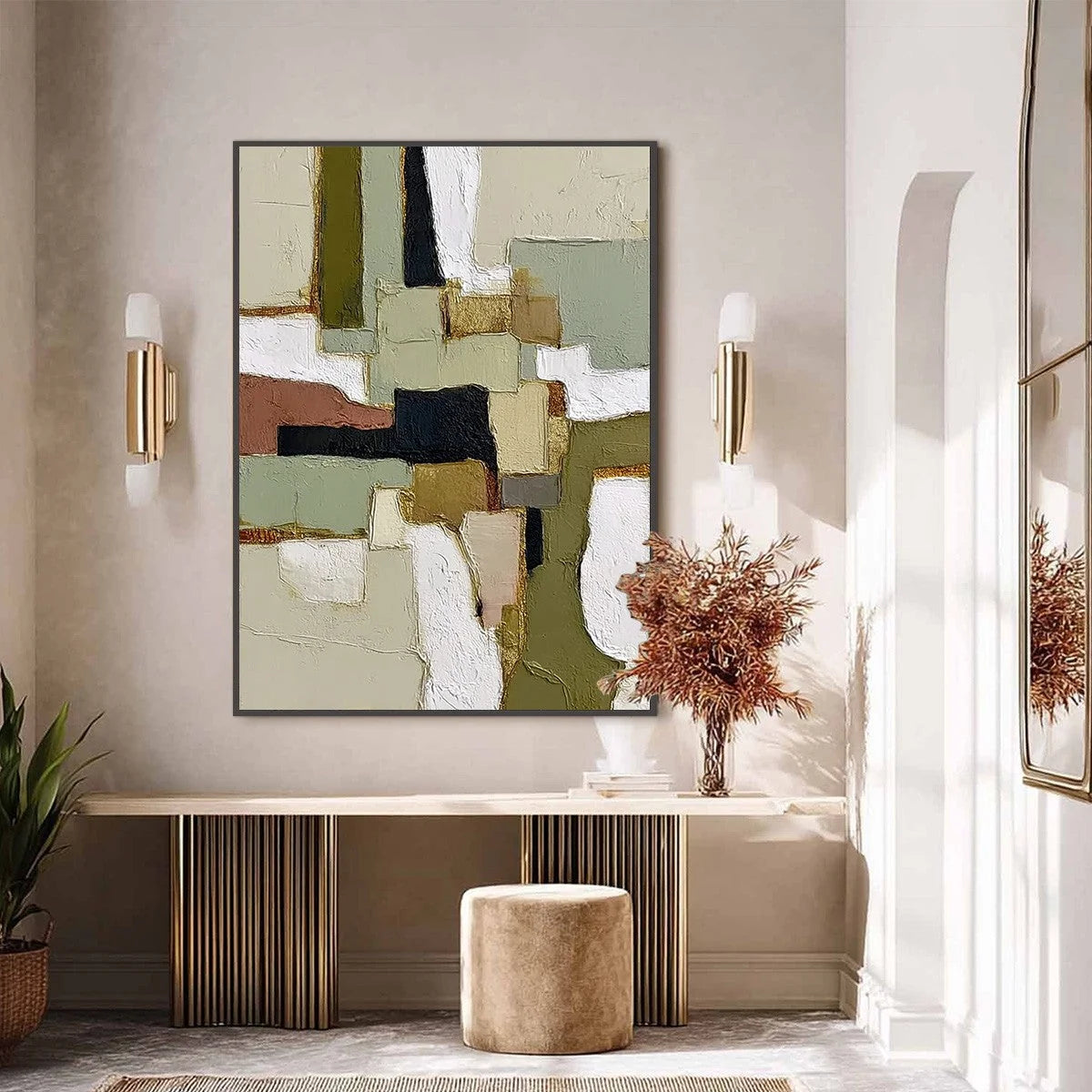 TERRA FIRMA: Wabi Sabi Textured Abstract Painting with Earth Tones | black frame version on white wall