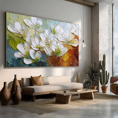 TERRA FLORA: Textured Palette Knife Floral Impasto Oil Painting | multi-color palette, original oil on stretched canvas art