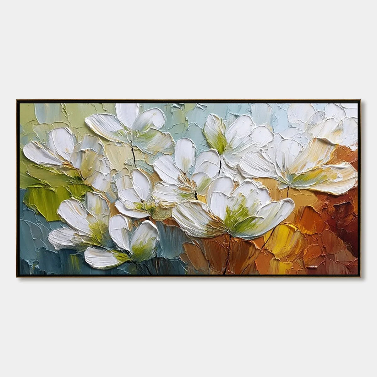 TERRA FLORA: Textured Palette Knife Floral Impasto Oil Painting | hanging in living room, Abstract wall art