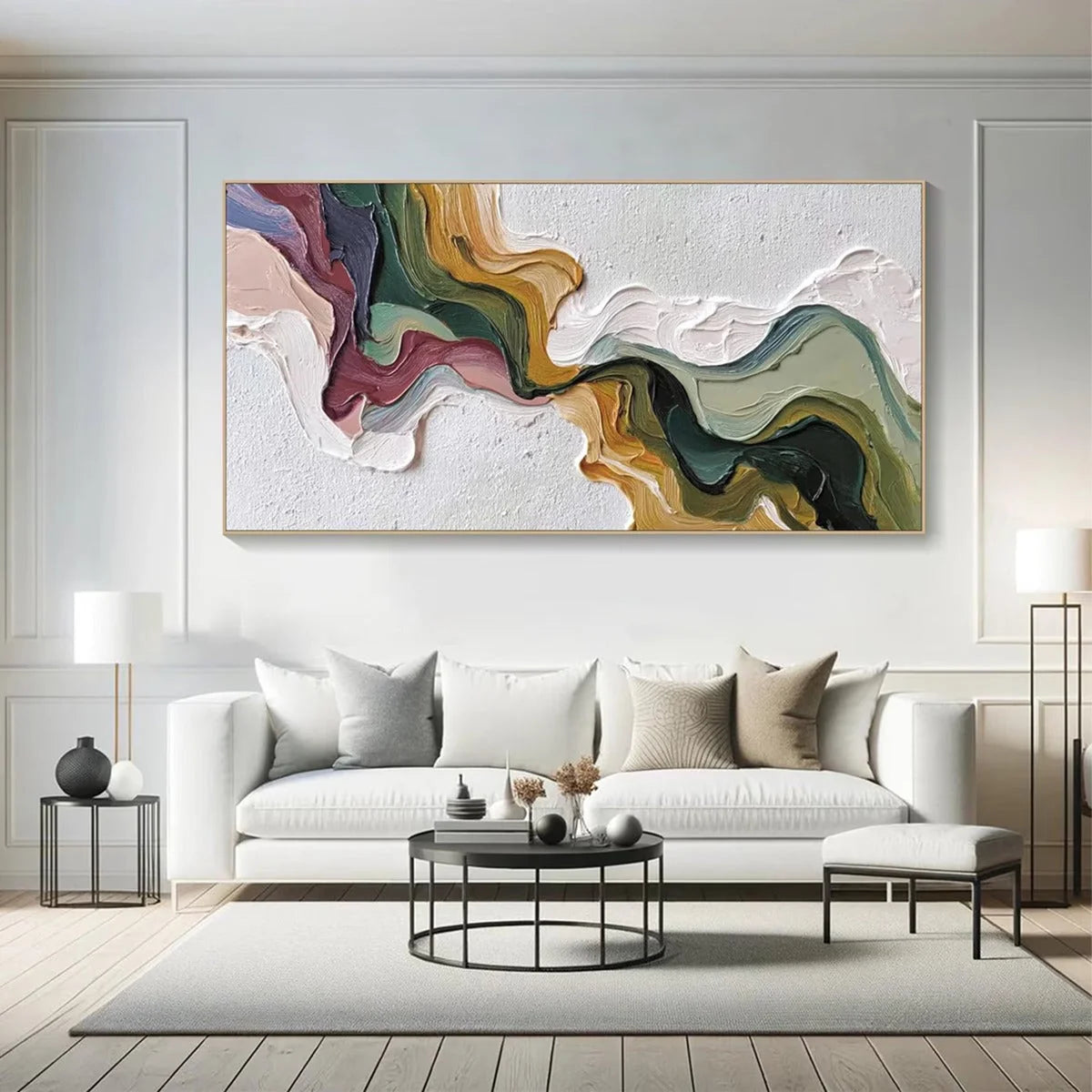 TERRA FLOW: Textured Abstract Earth Tone Panoramic Painting | Abstract closeup, raised brushwork detail