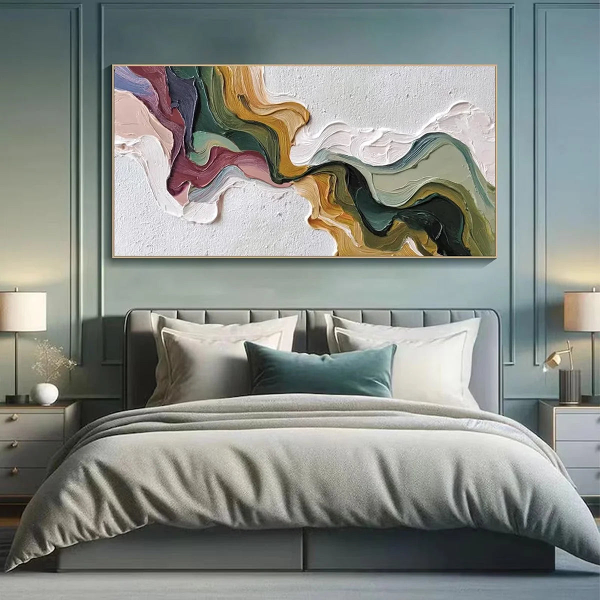 TERRA FLOW: Textured Abstract Earth Tone Panoramic Painting | Abstract mood, soft natural light studio shot