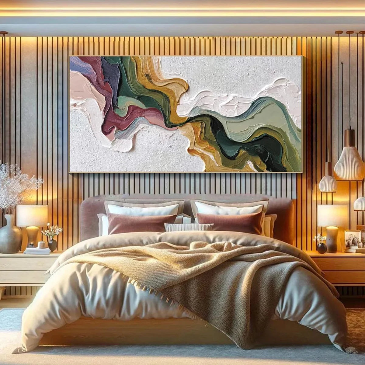 TERRA FLOW: Textured Abstract Earth Tone Panoramic Painting | multi-color palette, original oil on stretched canvas art