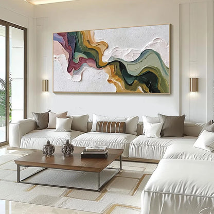 TERRA FLOW: Textured Abstract Earth Tone Panoramic Painting | texture detail, palette knife marks visible