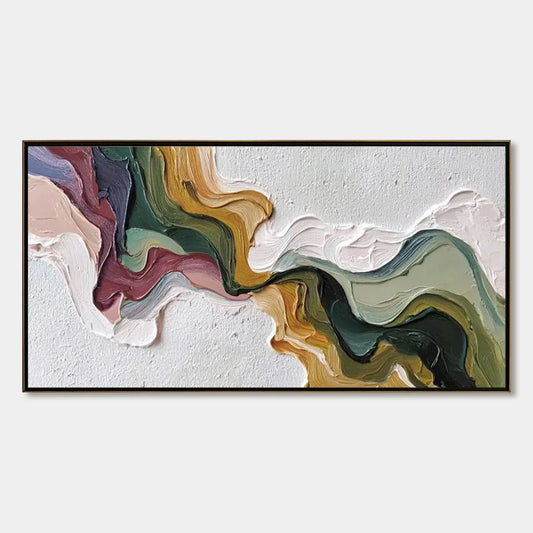 TERRA FLOW: Textured Abstract Earth Tone Panoramic Painting | hanging in living room, Abstract wall art