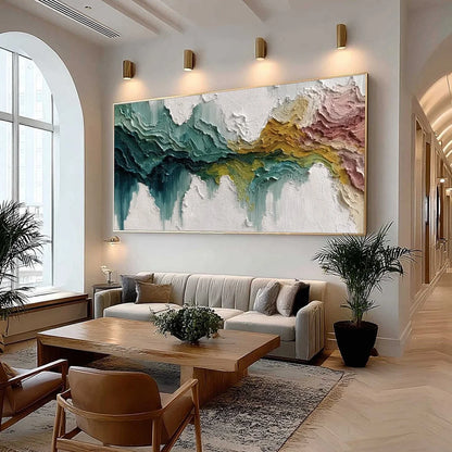 TERRA FLOW: Textured Abstract Landscape Impasto Oil Painting | Abstract mood, soft natural light studio shot