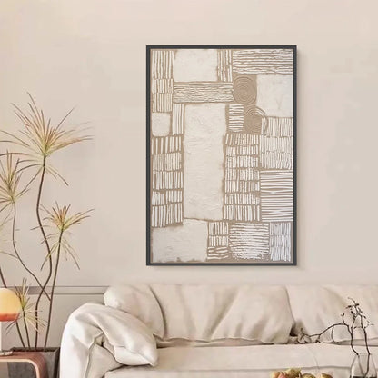 TERRA FORMA: Large Textured Wabi Sabi Abstract Painting | gold frame stretched on neutral wall
